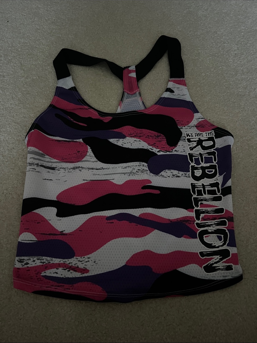 Rebel Rebellion Pink Purple Camo Racerback Crop Top